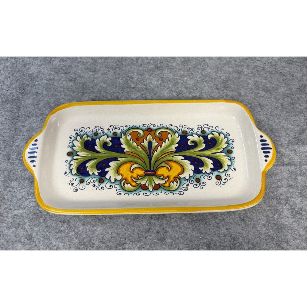 Nova Deruta Handled Appetizer Tray, Handmade, Italy 5" x 11"